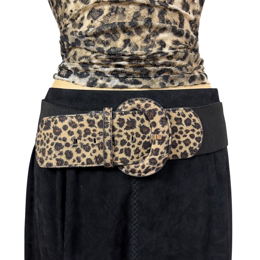 Y2K Leopard Print Chunky Belt Wide Buckle Elastic Waist Retro Glamoratti